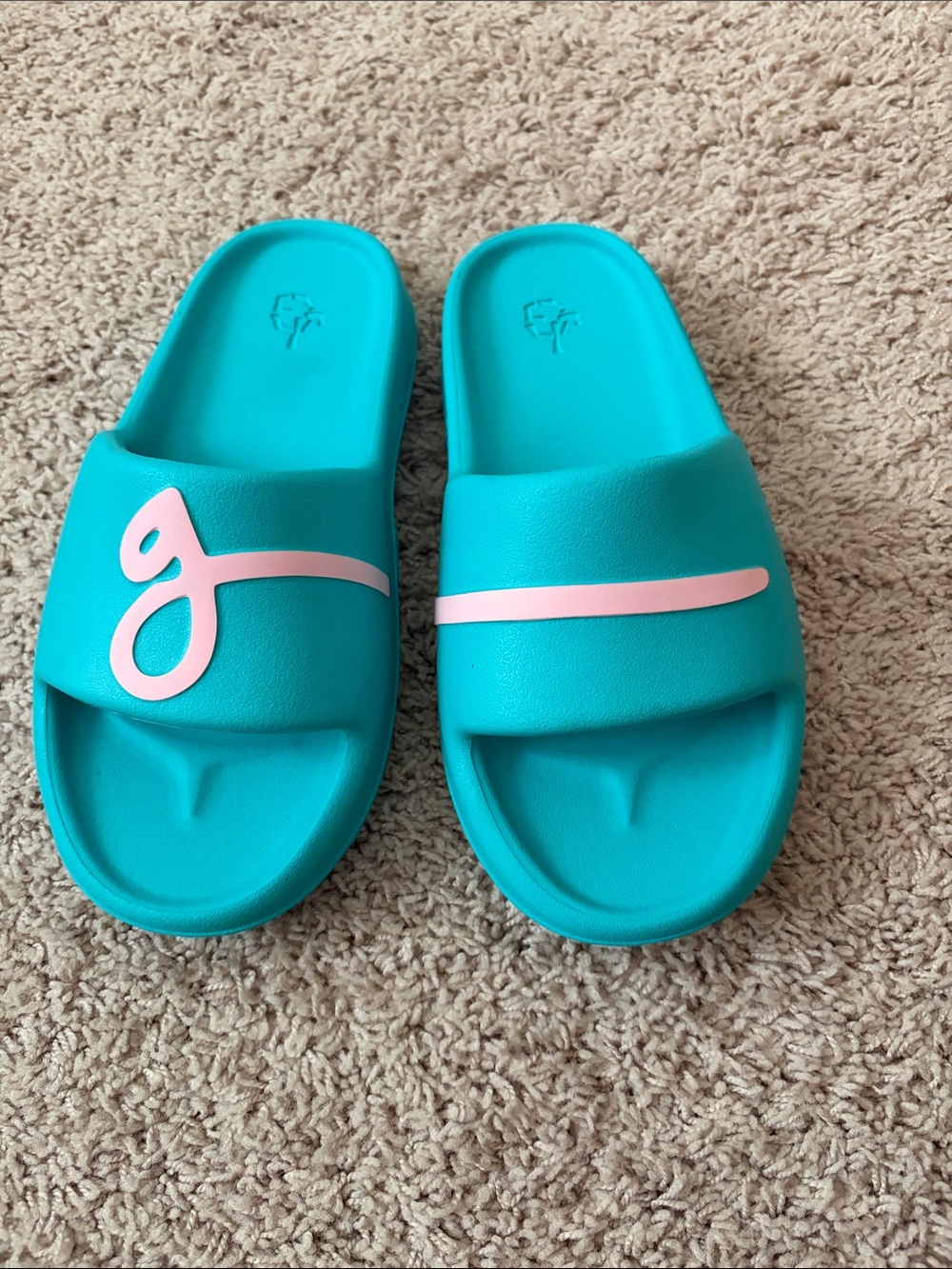 John Geiger Turquoise Slide Sandals with Pink Accent
